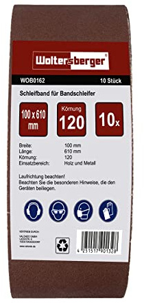 Woltersberger® 10 stycken vävslipband, storlek 100 x 610 mm, Kornstorlek P40, slipband slippapper