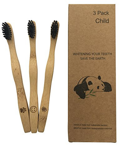 Kinder Bambus Zahnbürsten 3 Stück Set mit Bambusholz Griff und weiche Bambus-Aktivkohle Borsten 100% Recycleable Umweltfreundlich