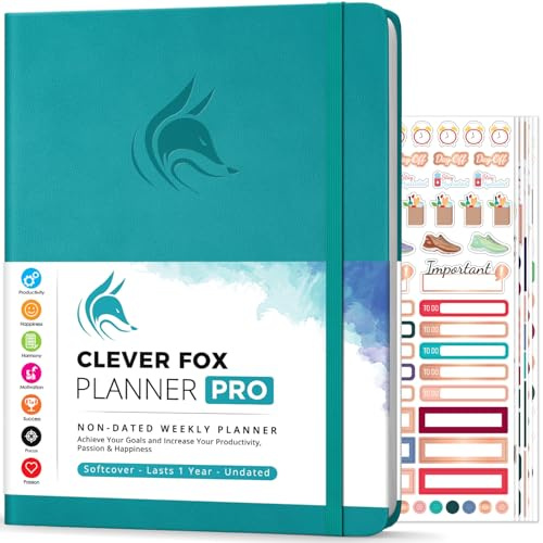 Clever Fox Planner PRO – Weekly & Monthly Life Planner to Increase Productivity, Time Management and Hit Your Goals, 21.5x28cm (Turquoise)