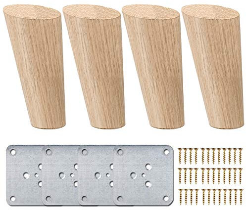 La Vane 4 Stück Massivholz Möbelfüße 10cm - Schräg Konische Tischbeine mit Montageplatten & Schrauben - Ersatzfüße für Sofa, Bett, Schrank, Couch, Stuhl (Holz, Natur)