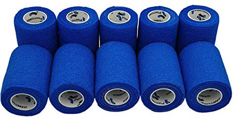 PintoMed Selbstklebender Verband Gedehnt -10 x Blau - 7,5cm x 4,5m Bandagen Rollen Haftbandage Fixierbinde Selbsthaftend Health Pflaster Sport Tape; Stück für Handgelenk Bein Arm Vet Wrap
