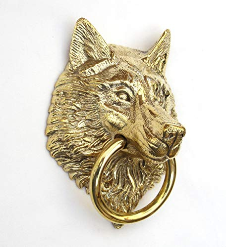 Castelion® Aldaba de latón macizo con diseño de lobo, 16 cm