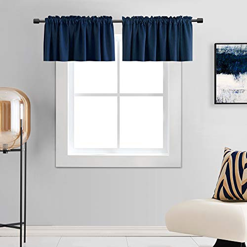 DONREN Blackout Curtain, 18 long, Navy Blue, for Boys' Room – Blackout Window Valance for Basement with Rod Pocket (42 x 18 length, 2 panels)