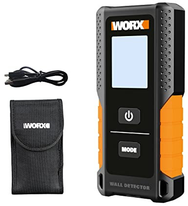 Worx 3.7V Stud Finder Wall Scanner WX085 Wood Beam &Drywall &AC Wire Metal Detector, 3-in-1 Multi-Modes, Upgraded Smart Stud Sensor Technology, HD LCD Display, Lithium-ion Battery, Type C USB Charger
