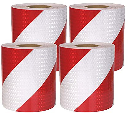 Zasvec Warnmarkierung 4 Rolle 5cm x 300cm Reflektorband Selbstklebend Warntafel Landwirtschaft Warnklebeband Reflektierendes Klebeband Absperrband Rot Weiß Reflektorband Warnklebeband