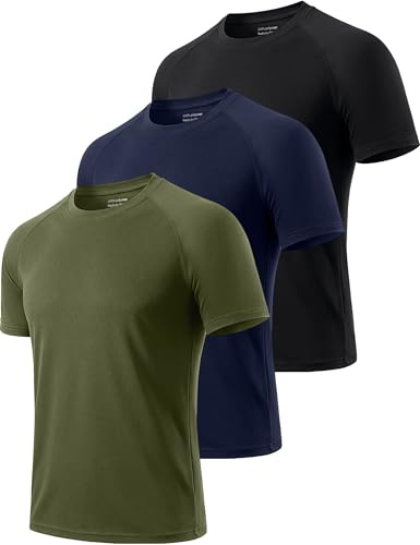 Cimic 3 Piezas Camiseta Deporte Hombre Running Manga Corta Hombre Ropa Deportiva Transpirable Basica para Gym Gimnasio 590 Black Navy Green 2XL