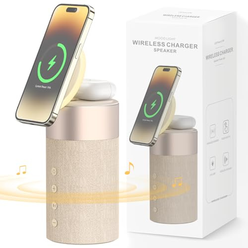 COLSUR Bluetooth Speaker, Wireless Charger, Bluetooth Speakers with Night Light, 2 in 1 Wireless Charging Station for 14/13/12 Series, for AirPods Pro/3/2（Gift Ideal）