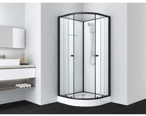 SANOTECHNIK Komplettduschkabine BELA 1 Schwarz 80×80×203 cm – All-in-One Komplettdusche | 4 mm ESG-Sicherheitsglas, Einhebelmischer, Handbrause, Glasablage, Eck-Schiebetür, PS12B