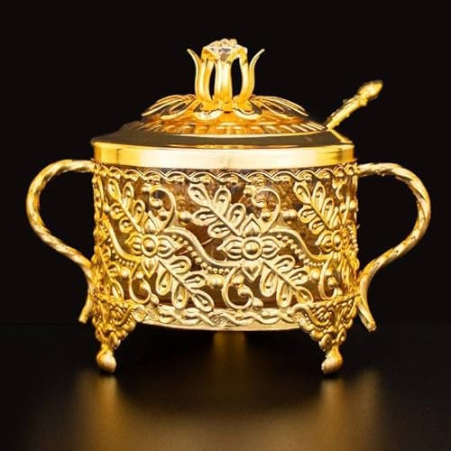 Saharashop Orientalische Minz-/ Zuckerdose mit Löffel Kristall Gold klein F434 Zuckerbehälter Tischdekoration Deko Gewürzbehälter Gewürzdose Aufbewahrung Behälter Sugar