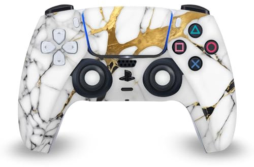 Head Case Designs White, Gold, and Black Marble Vinyl Faceplate Sticker Gaming Skin Decal Cover Compatible With Sony PlayStation 5 PS5 DualSense Controller
