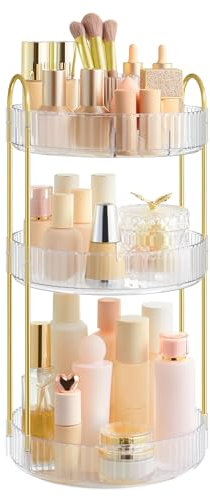 SONGMICS Organizer Trucchi Rotondo a 3 Livelli, Porta Cosmetici Girevole, Separabile, Organizzatore Portagioielli per Toeletta,Camera da Letto, Bagno, Trasparente JKA011W02