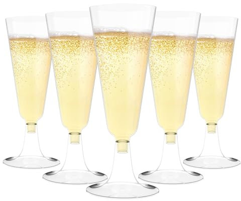 Feelhap 50 Copas de Champán de Plástico,150ml Flautas de Champán de Plástico Transparente Copas Champán Plástico,Vasos de Champán Plastico Copas de Plastico Reutilizables para Boda Cumpleaños Fiesta