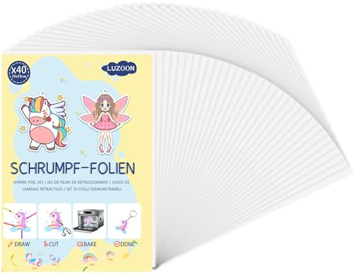 LUZOON 40 Láminas de Plástico Mágico A4 - Papel Encogible para Horno, Mate Translúcido, espesor 0,3 mm, tamaño 20 * 29 cm