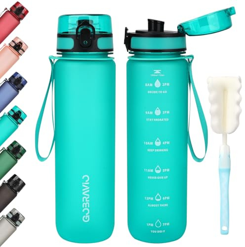 Gobravio Water Bottle 1l BPA Free Sports Bottle Leakproof Dishwasher Safe for Teenager, Adult, Sports, Hiking, Gym, Outdoor, School & Office