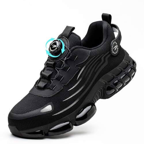 GemChve Chaussures de Sécurité Hommes Légère Respirantes Femme Basket Securite Embout en Acier Antidérapante Confortable Chaussures de Travail Black 38 EU