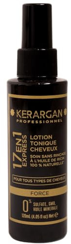Kerargan - Lozione Tonica Capillare 17in1 con Olio di Ricino 100% Naturale - Tutti i Tipi di Capelli - Riduce la Caduta, Idrata, Protegge il Colore - Senza Solfati, OGM, Olio Minerale - 120ml