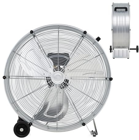 SOARS Ventilateur de Sol 65 CM, 350W, Ventilateur Industriel en Métal, 3 Niveaux de Vitesse, 2 Roulettes en Caoutchouc, pour Entrepôt, Atelier, Cave, Bureau (Argenté)