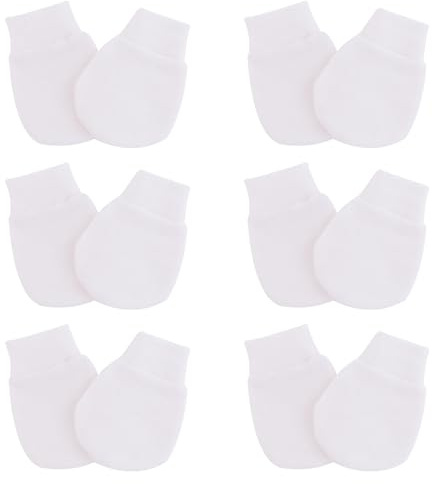 6 Pair Scratch Mittens Newborn,Baby Mitten Gloves No Scratched White Organic Cotton Muffy Infant Unisex Anti Scatchs Elastic Warm Tiny Babies Gift Soft Touch Premature,for 0-3 Months Toddler Boy Girl