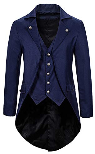 VYLYNL Män medeltida bakkappa steampunk viktoriansk kostym medeltida gotisk vintage jacka cosplay fest och halloween renässansdräkt fin klänning, Marinblått Xsp, S