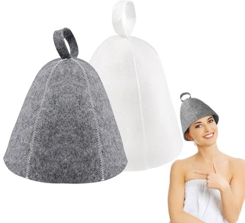 2 Pcs Sauna Hat, Sauna Cap for Women and Men, Room Accessories Felt Heat Dry Headrest, Protect Your Head and Hair from The Heat Discomfort, Simple Natural Stylish Appearance (White, Grey)