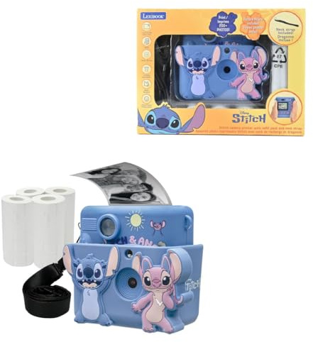 Lexibook, Disney Stitch, Starcam® Print, Pack caméra avec imprimante instantanée, Carte SD, 4 Rouleaux de Papier, Bleu, DJ130DZ