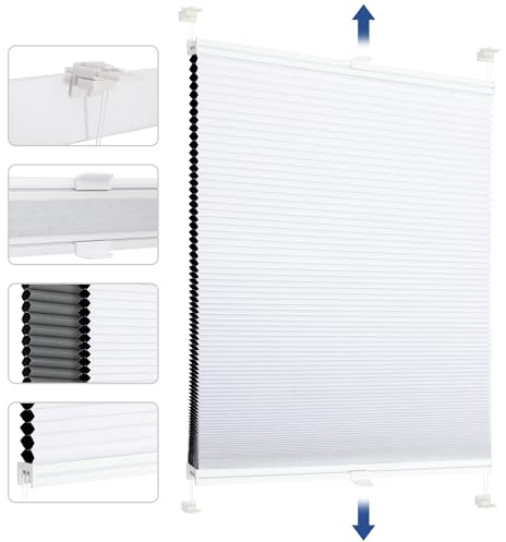 Sekey Wabenplissee Ohne Bohren Verdunkelung Rollo 100% verdunkelnd Blickdicht, Klemmfix, Aluminiumschiene, ZWeißeitig wählbar in Weiß & Grau 90x150cm (BxH)