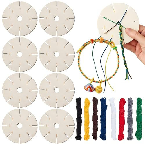 8 st vänskapsarmband gör-det-själv-kit med knytstift och broderigarn | Armband knytning, färgglatt broderigarn, trä, slät, mångsidig, för nyckelringar, bokmärken, gör-det-själv med vänner