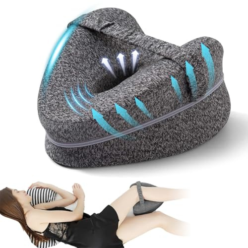 Ruayia Leg Pillow, Memory Foam Knee Pillow with Strap for Side Sleeper, Ergonomic Side Sleeping Pillows, Leg Pain, Knees Pain, Joints Pain & Pregnancy Bed Leg Cushion - Black