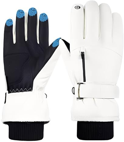 AUMTISC Guantes térmicos de esquí de invierno, de -29 °C, resistentes al frío, impermeables, nailon, función táctil, guantes universales negros para senderismo, esquí, actividades de invierno (blanco