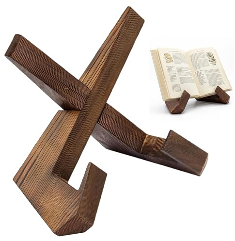 Wooden Cookbook Stand for Kitchen Worktop – Adjustable Recipe Book Holder for Reading & Display – Foldable Tablet Stand, Sheet Music Holder & Photo Easel – Rustic Farmhouse Decor