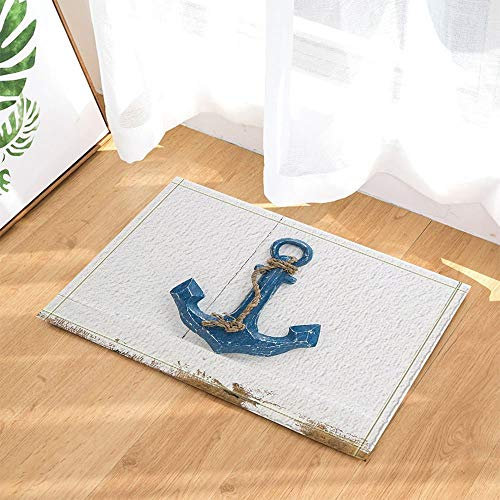 gohebe Nautisches Dekorationen Retro Blau Anker auf Vintage Holz Bad Teppiche rutschhemmend Fußmatte Boden Eingänge Innen vorne Fußmatte Kinder Badematte 39,9x59,9cm Badezimmer Zubehör