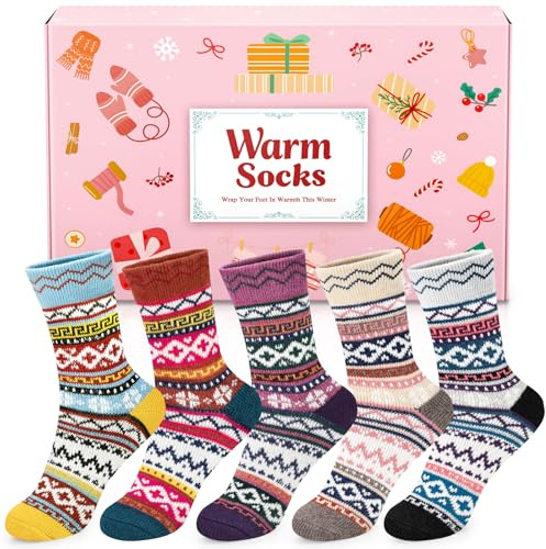 AUGOLA Thermal Winter Women Socks, 5 Pairs Warm Fluffy Wool Socks