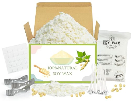 100% Soy Wax for Candle Making, 2KG Candle Making Kit Vegan Cruelty-Free Soy Wax with Candle Wicks, Wicks Stickers, Wicks Centering Devices