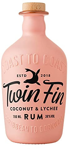 Twin Fin Coconut & Lychee Rum | Caribbean Rum Blended in Cornwall | Sweet Tropical Aromas & Smooth Finish | Pair with Lemonade or Soda | Summer Cocktails | 38% vol | 70cl