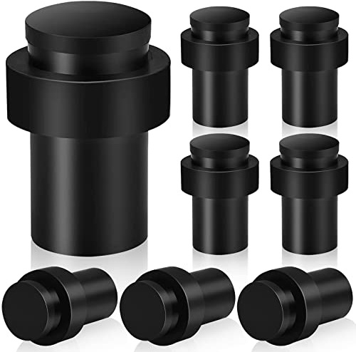 Butées de porte, lot de 8 butoirs de porte noirs à montage mural au sol en acier inoxydable à usage intensif pour plinthes, butoir de porte moderne et haut avec amortisseur en caoutchouc antibruit