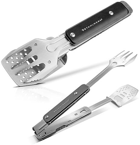 STAHLWERK BBQ Multitool 4 in 1 Grillbesteck mit Grillzange, Grillgabel, Grillwender und Flaschenöffner