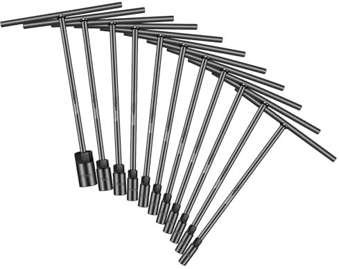 pgroup Jeu de Clés à Douille en T, 11 Pièces Métriques (6mm, 7mm, 8mm, 9mm, 10mm, 11mm, 12mm, 13mm, 15mm, 17mm, 19mm), 6 Pans, Acier CR-V, Marquage Laser, pour Réparation Moto et Auto