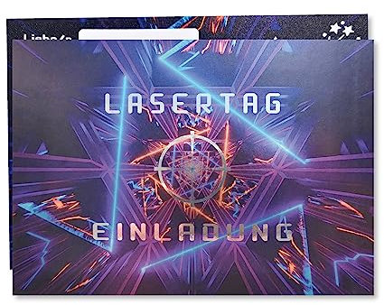 Lasertag Einladungskarten für Geburtstag 10 Stück, Mädchen & Jungen - Kindergeburtstag oder andere Feier, mit 10 weißen Umschlägen | aus silberglänzendem Chromkarton | für Junge oder Mädchen