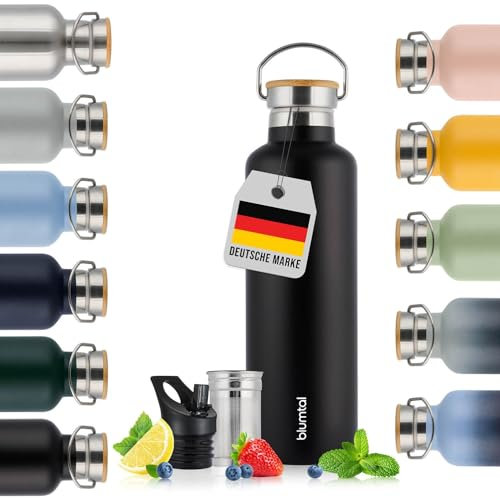 Blumtal Thermosflasche 1L - doppelwandige Trinkflasche Edelstahl 1L - Isolierflasche 1L BPA frei - Edelstahl Trinkflasche 1L - Teeflasche - Trinkflasche Thermo 1L - Sportflasche 1000ml - Black
