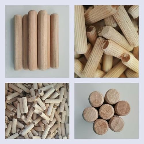 100 Stück Holzdübel, 10 mm x 100 mm Holzübelstifte Riffeldübel Runde Holzstifte Möbelverbinder Riffelholzdübel, Holzriffeldübel Verbindung Dübel