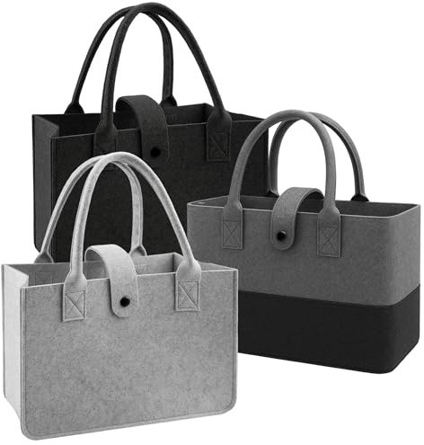 FZSECRIU 3 sacchetti in feltro, 30 cm x 20 cm x 18 cm, borsa per la spesa, cestino piccolo, piccolo cestino per la spesa, borsa per la spesa, piccola