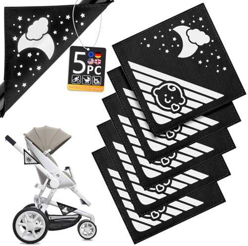 Kimsky 5 Stück Reflektoren für Kinderwagen mit Klettverschluss Universal Sicherheits Reflektoren, geeignet für alle Kinderwagen, Rucksäcke, Fahrräder, Rollstühle - Schwarz