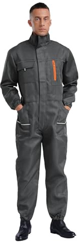 YiZYiF Salopette da Lavoro Uomo e Maniche Lunghe Tuta Intera Jumpsuit da Lavoro con Zip Overall Protettiva Officina Workwear Grigio L
