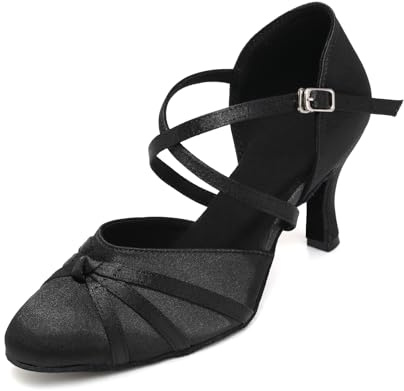 GYUBL Scarpe da Ballo Latino Nero Donna con Punta Chiusa Raso Salsa Tango Walzt Scarpe da Ballo da Sala con Tacco Alto, 37 EU