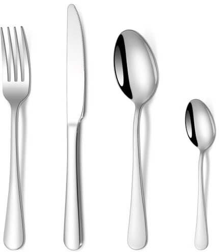 Cutlery Set, HONKKU 48 Pieces Stainless Steel Flatware Set for 12 People, Mirror Polished Silverware Set with Spoon Knife and Fork Sets for Home Kitchen Dishwasher Safe