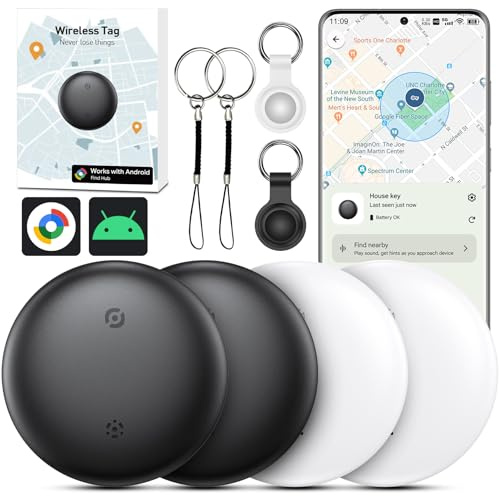 Android Air Tracker, 4 PCS Bluetooth Localizzatore Chiavi Compatibile con Trova Dispositivo(Solo Android), Smart Tracker Tags per Portafogli,Chiavi,Zaini