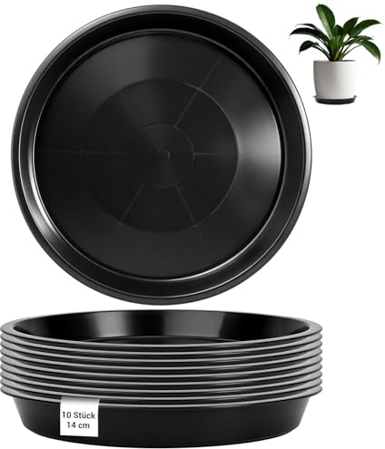 YFLeomry Lot de 10 soucoupes pour pot de fleurs - En plastique - Diamètre : 14 cm - Ronds - Noir - Pour plantes d'intérieur et d'extérieur