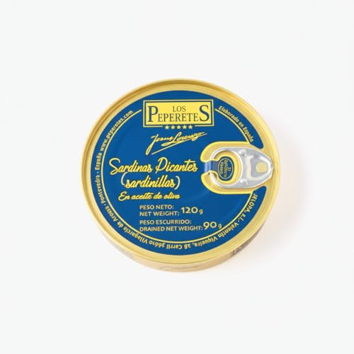 LOS PEPERETES Sardinillas Picantes en Aceite de Oliva 120 g | Sardinas Pequeñas Gourmet Gallegas | Conserva Artesanal en Aceite Picante | Pescado Azul del Atlántico | Sabor Tradicional de Galicia