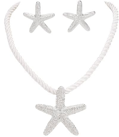 Bocar Shell Necklace Set for Women Starfish Pendant Necklace Boho Beach Jewellery Summer Holiday Accessories Charm Necklace Gift for Her (NK-10761-silver)