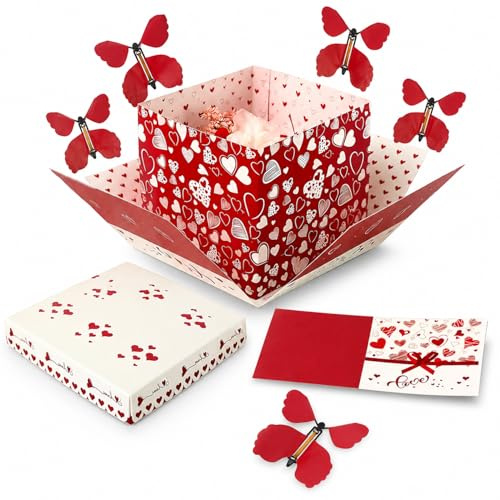 Explosion Box with 4 Pcs Flying Flutterby and Greeting Card | Explosion Gift Box, Imaginative Diy Exploding Delight Present for Christmas Birthdays Wedding Anniversaries Valentine’s Day